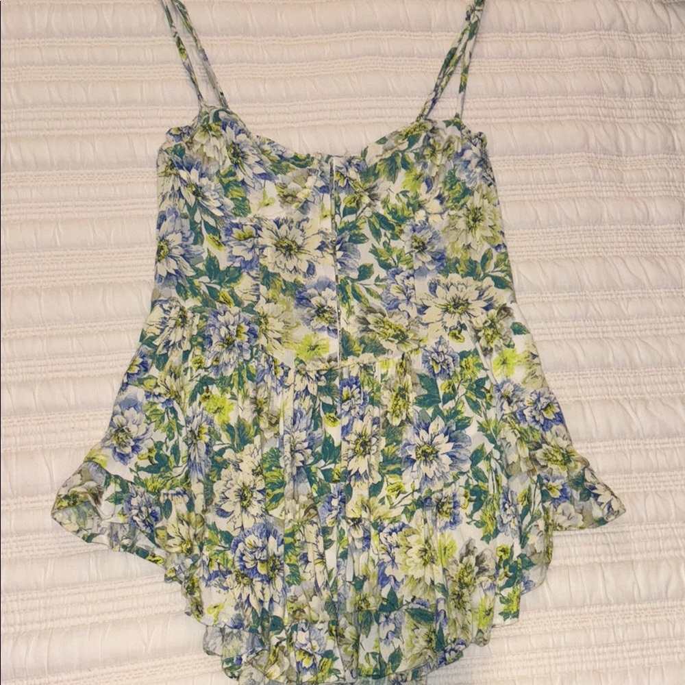 Yellow and Blue Asymmetrical Sleeveless Mini Dress